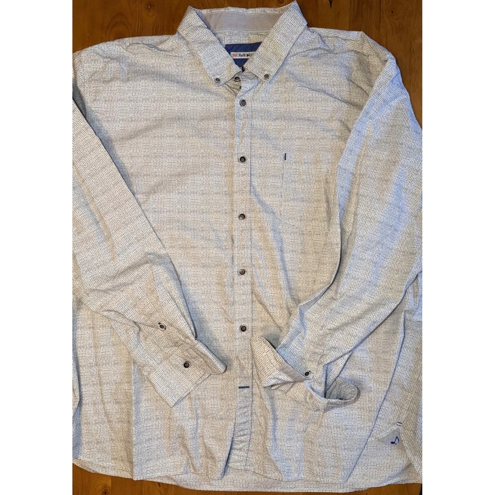 32 Bar Blues Mens XXXL Cotton Button Down Shirt White Blue Micro Grid Turkey